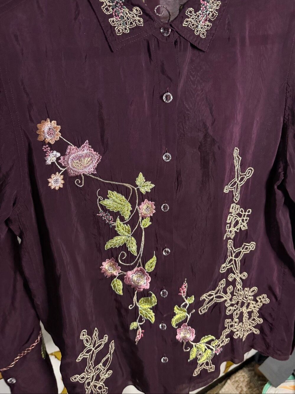 Johnny Was Workshop AVA Embroidered VINTAGE BUTTON DOWN SHIRT Women’s Small - Picture 8 of 9